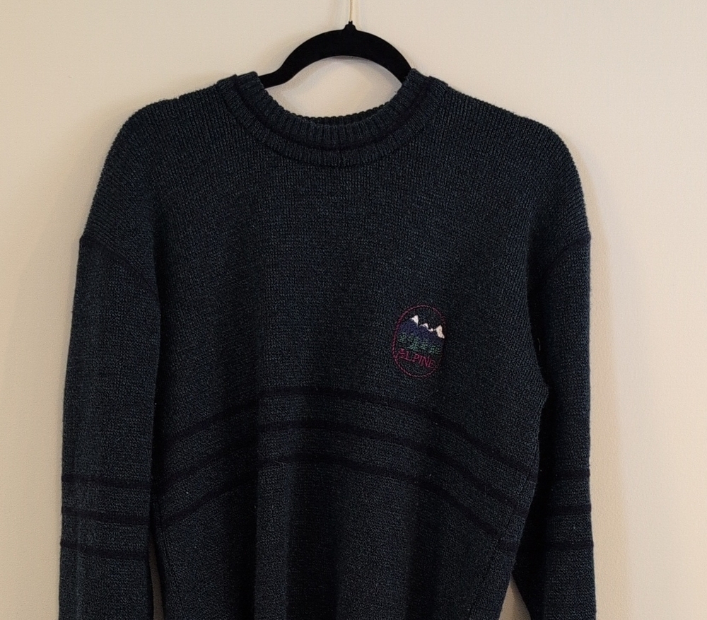 Marks & Spencer Dark Teal Crewneck Sweater with Mountain Patch